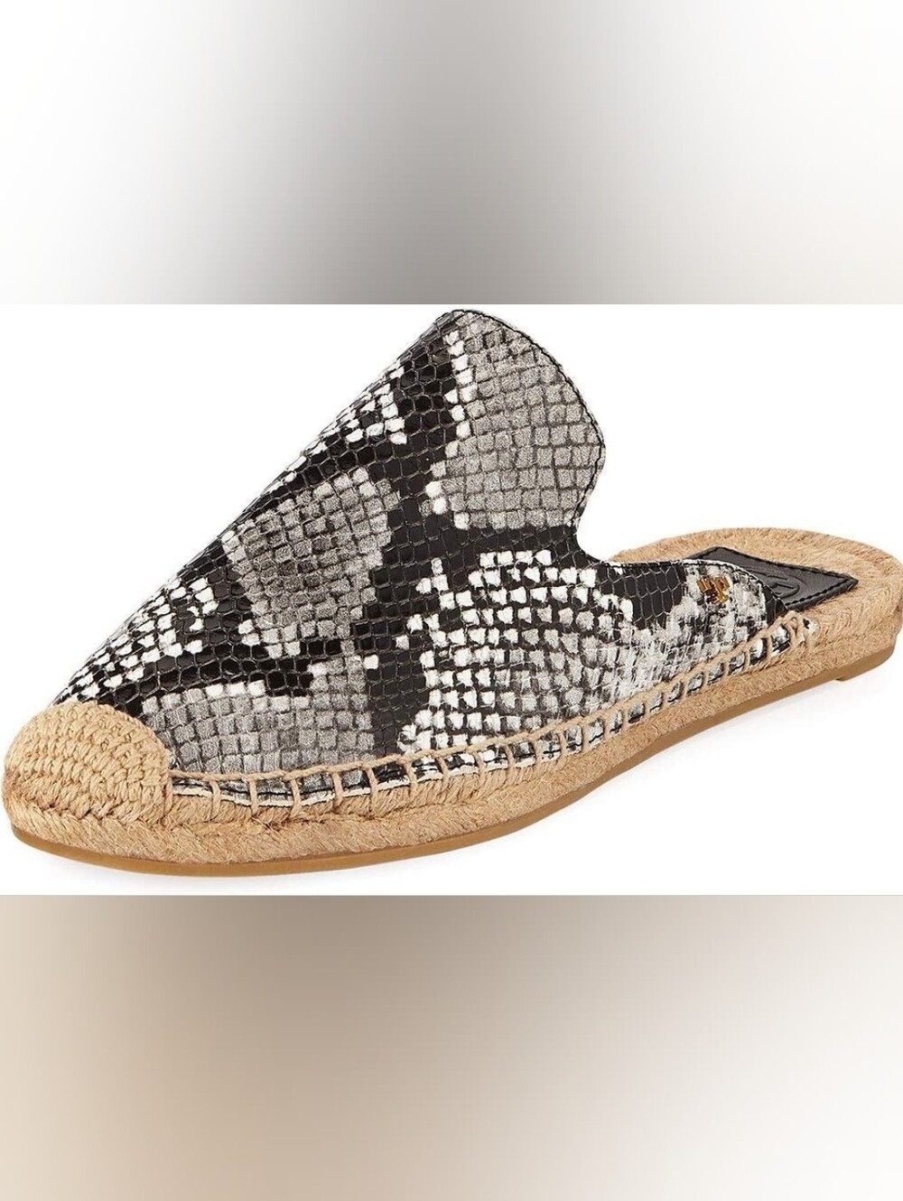 Tory Burch Leather Woven Snake-Print Espadrille Slip-On in Black & White - 7.5M